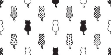 Kedi pürüzsüz desen vektörü kedi ayak izi pençesi Noel puantiyesi işaretlenmiş çizgiler kalp sevgililer günü eşarbı izole edilmiş karikatür tekrar duvar kâğıdı arkaplan illüstrasyon tasarımı