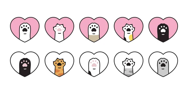 Kissa Tassu Vektori Kissanpentu Kuvake Jalanjälki Heart Valentine Logo Symboli — vektorikuva