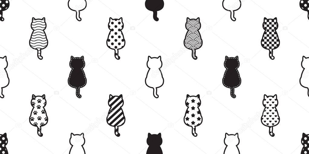 Cat seamless pattern vector kitten footprint paw Christmas polka dot Checked stripes Heart Valentine scarf isolated cartoon repeat wallpaper tile background illustration design