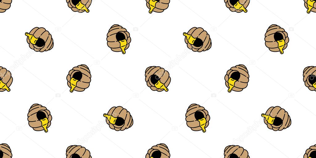 Honey bee seamless pattern vector bear polar jam scarf isolated cartoon repeat background tile textured wallpaper textile illustration doodle white design