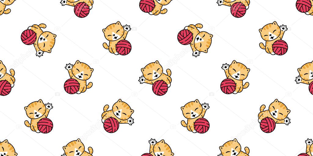 cat seamless pattern kitten yarn ball vector calico animal pet scarf isolated repeat background cartoon tile wallpaper illustration doodle orange design