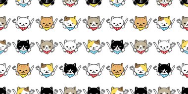 Kedisiz desensiz kedi yavrusu, yemek pişirme fırını, fırın, Calico hayvani eşarp, izole edilmiş arka plan karikatür, duvar kâğıdı çizim tasarımı.