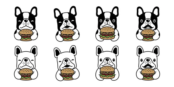 Hund Vektor Französisch Bulldogge Hamburger Essen Ikone Cartoon Charakter Symbol — Stockvektor
