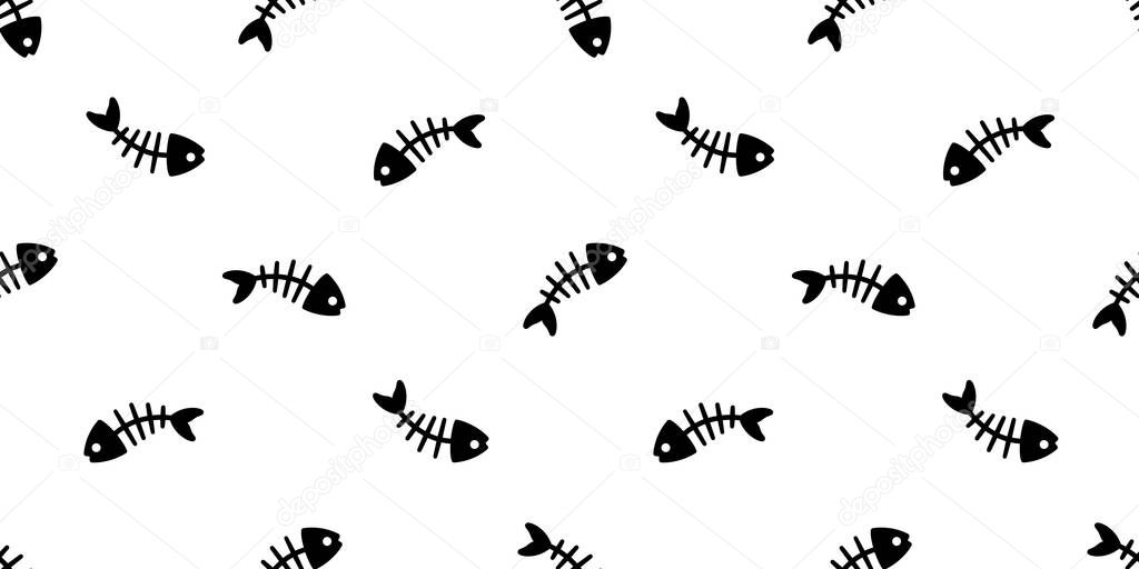 fish bone Seamless pattern shark vector salmon dolphin tuna doodle icon cartoon ocean sea scarf isolated repeat wallpaper tile background illustration white design