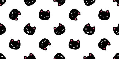 Kedi pürüzsüz desenli kedi yavrusu vektörü. Ev hayvanı eşarbı. Arka plan çizgi film hayvani fayanslı duvar kâğıdı karalama karalama tasarımı.