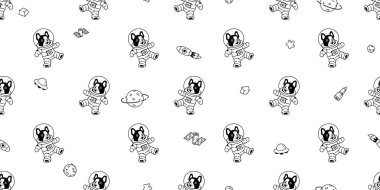 Köpek desenli buldog vektör uzay giysisi UFO Galaxy yıldız yavru hayvan hayvan eşarbı izole edilmiş fayans duvar kâğıdı çizim tasarımı