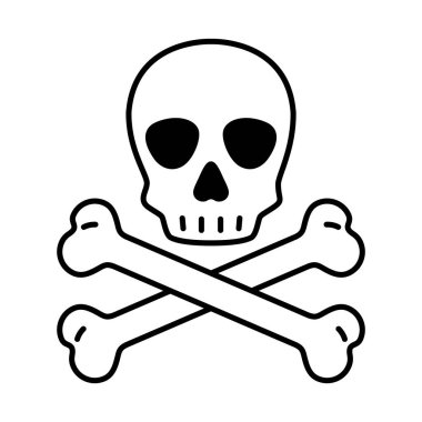 kurukafa çapraz kemikleri ikon vektörü Cadılar Bayramı logosu korsan simgesi kemik kafa çizgi film karakteri çizim tasarımı