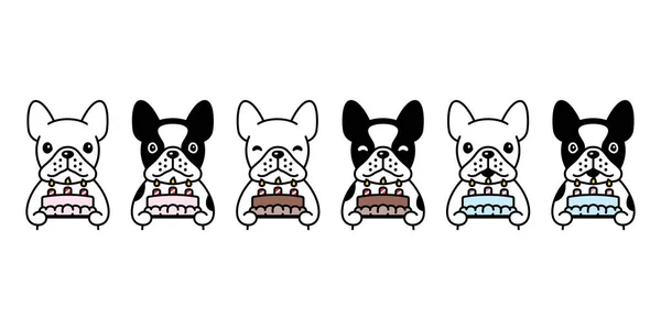 Chien Vecteur Français Bulldog Icône Anniversaire Gâteau Animal Chiot Dessin — Image vectorielle