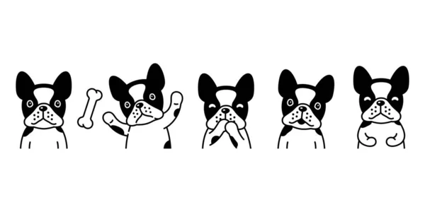 Hund Vektor Französisch Bulldogge Symbol Knochen Pet Welpen Cartoon Charakter — Stockvektor