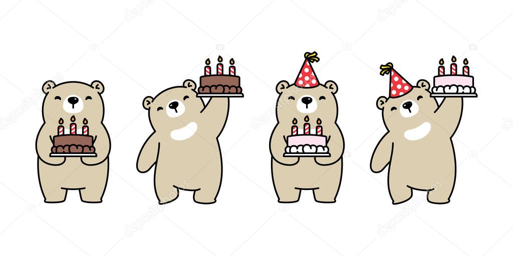 Bear vector polar bear cake chocolate bakery birthday icon logo teddy cartoon character symbol illustration doodle design