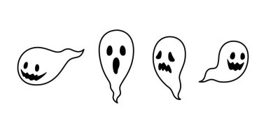 Hayalet vektör ürkütücü ikon Cadılar Bayramı logo sembolü çizgi film karakteri karalama çizimi tasarımı