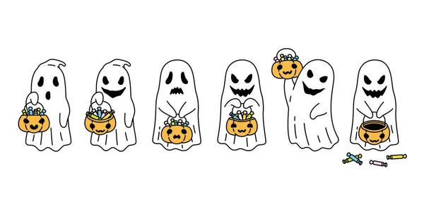 Vetor Fantasma Assustador Halloween Ícone Abóbora Cesta Doce Logotipo Símbolo —  Vetores de Stock