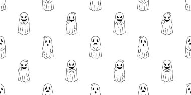 Hayalet desensiz Cadılar Bayramı karikatür vektör eşarbı izole edilmiş fayans duvar kağıdı şeytan karalama çizimi hediye kağıdı tasarımı