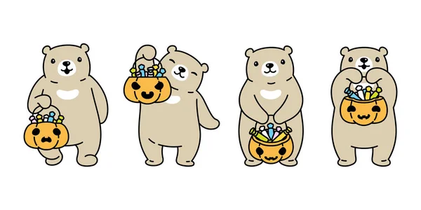 Bär Vektor Halloween Kürbis Eisbär Süßigkeiten Korb Symbol Teddy Logo — Stockvektor