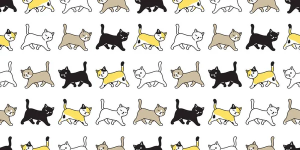 Cat Seamless Pattern Kitats Calico Vector Dog Walking Skirk Isolated — 스톡 벡터