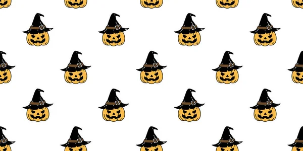 Kürbis Halloween Nahtlose Muster Vektor Hexenhut Geist Cartoon Wiederholen Tapete — Stockvektor