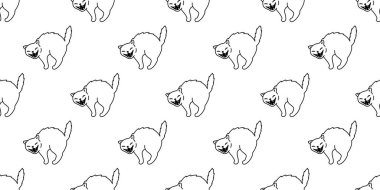 Kedi pürüzsüz desenli Cadılar Bayramı kedi yavrusu beyaz atkı izole edilmiş Duvar kağıdı döşeme arka plan çizgi film karakteri karalama tasarımı