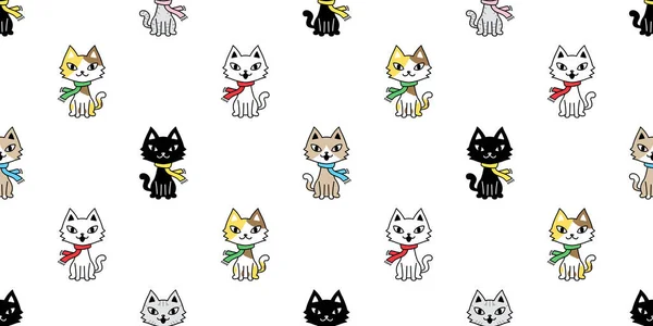 Kočka Bezešvé Vzor Vánoční Šála Koťátko Vektor Calico Karikatura Límec — Stockový vektor