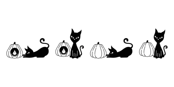 Gato Vetor Halloween Gatinho Abóbora Lâmpada Preto Calico Ícone Logotipo — Vetor de Stock