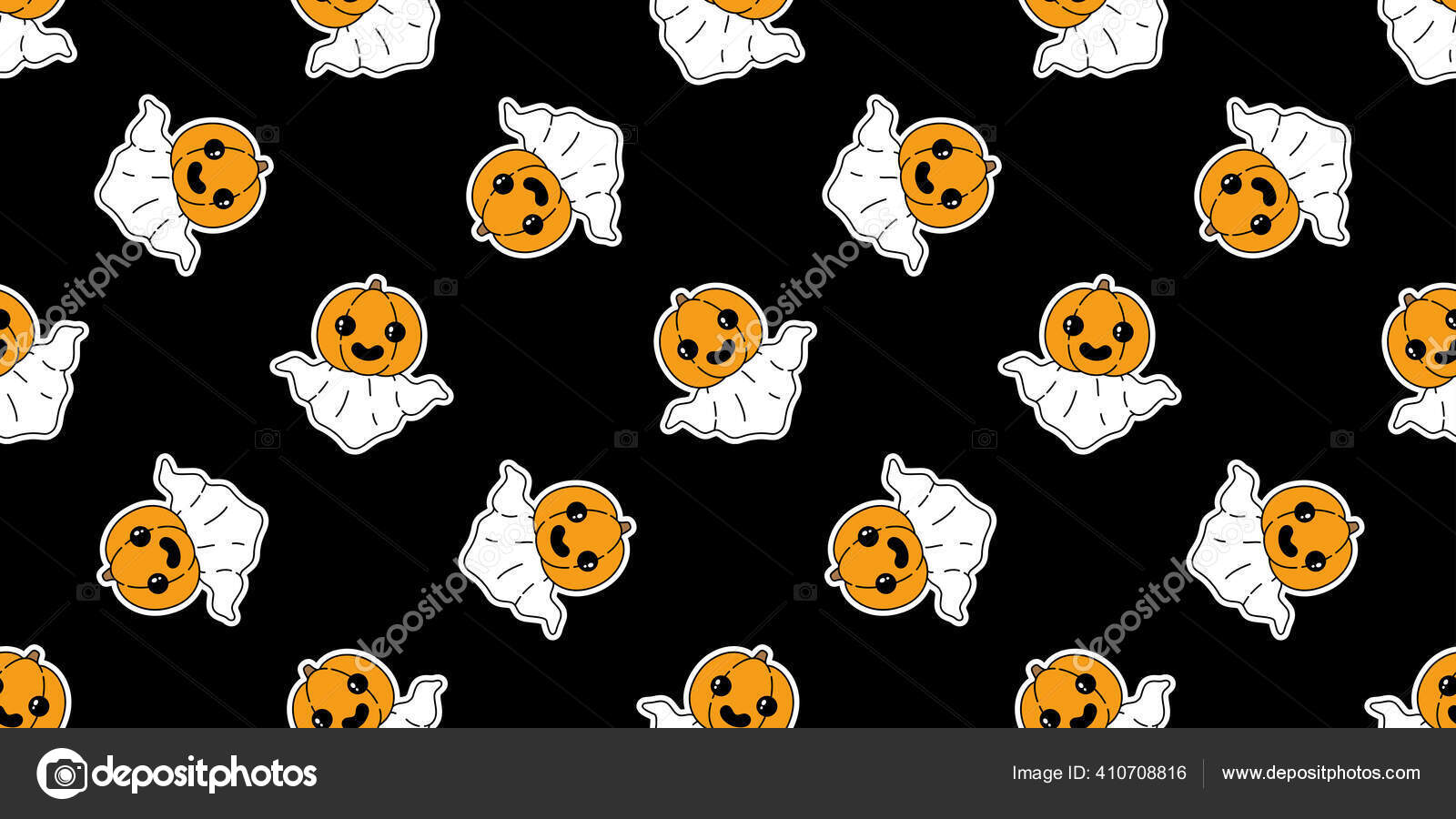 Grande padrão sem emenda de halloween com elementos de estilo doodle  simples de desenho animado