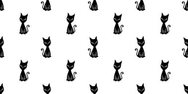 Kedi pürüzsüz desenli Cadılar Bayramı kedi yavrusu karikatür eşarbı tecrit edilmiş Duvar kağıdı döşeme arka plan karakteri karalama siyah tasarım
