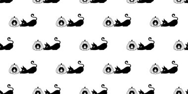 Kedi pürüzsüz desenli Cadılar Bayramı kedi yavrusu yavru balkabağı balkabağı lambası çizgi filmi Duvar kağıdı eşarbı izole edilmiş karo karalama karakteri çizimi