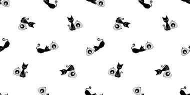 Kedi pürüzsüz desenli Cadılar Bayramı kedi yavrusu vektör kuzu çizgi filmi Duvar kağıdı eşarbı izole edilmiş karo karalama tasarımı