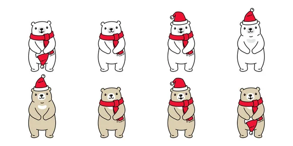 Bear Vector Χριστουγεννιάτικο Εικονίδιο Πολική Αρκούδα Άγιος Βασίλης Καπέλο Κασκόλ — Διανυσματικό Αρχείο