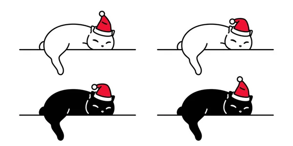 Chat Vecteur Noël Père Noël Chapeau Calico Chaton Dormir Icône — Image vectorielle