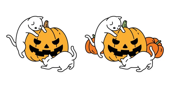 Katt Vektor Halloween Pumpa Kattunge Kalico Ikon Logotyp Symbol Spöke — Stock vektor