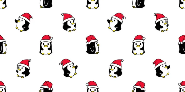 Pingüino Patrón Inconsútil Navidad Santa Claus Sombrero Aves Vector Bufanda — Vector de stock