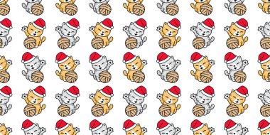 Kedi desensiz Noel Baba şapkası kedi vektör çizgi filmi Duvar kağıdı kaplama kaplama eşarp izole çizim tasarımı