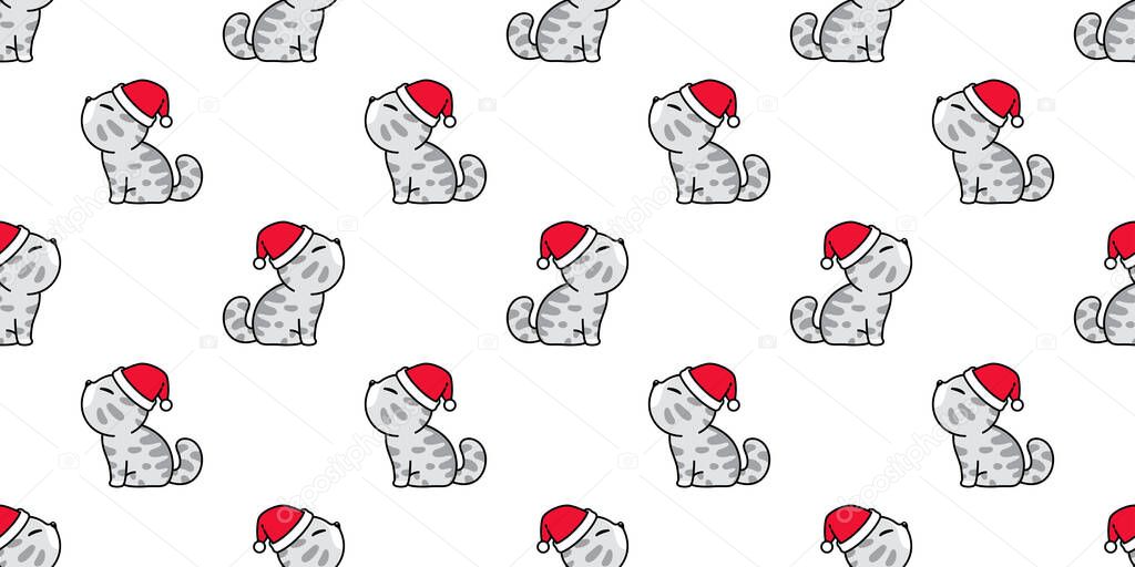 cat seamless pattern Christmas Santa Claus hat kitten vector cartoon repeat wallpaper scarf isolated tile background illustration doodle design