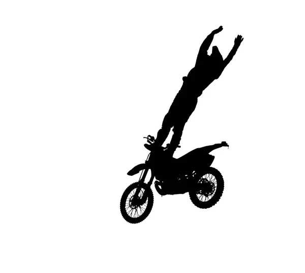 Sylwetka Pro Rider Motocross Jazda Motocyklem Fmx Skoki Wykonywania Ekstremalne — Zdjęcie stockowe