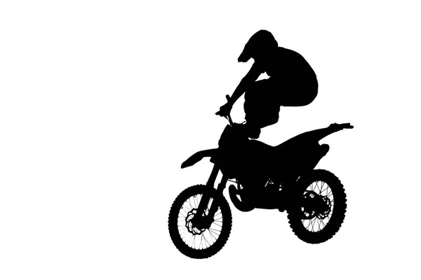 Silhouette Pro Motocross Rider Riding Fmx Motorbike Saltando Realizando Acrobacias —  Fotos de Stock