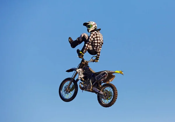 Moscow Russia September 2017 Pro Motocross Rider Riding Fmx Motorbike — Stock Photo, Image