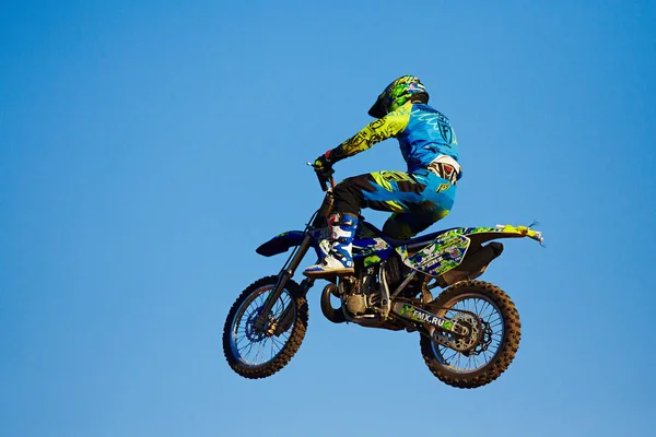 Moscow Russia September 2017 Pro Motocross Rider Riding Fmx Motorbike — Stock Photo, Image