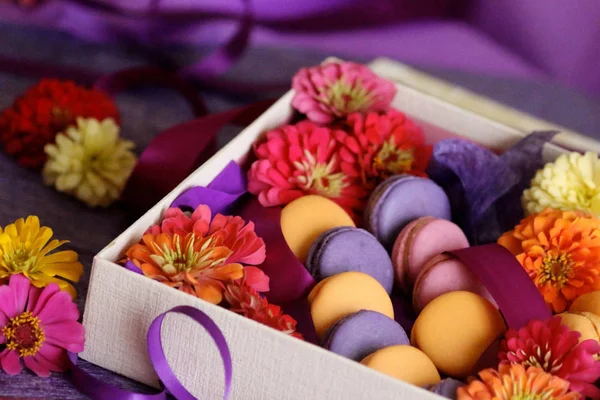 Galletas Macaron Pastelería Dulce Colorido Caja Actual — Foto de Stock