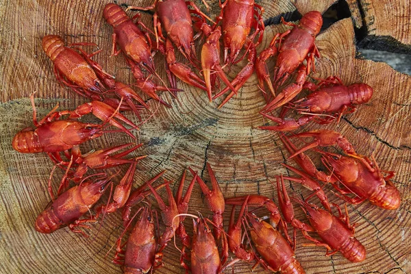 Crawfish Dimasak Dan Disajikan Latar Belakang Kayu — Stok Foto