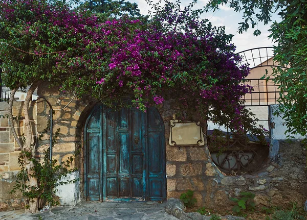 Vieille Ville Hystorique Méditerranéenne Vue Latérale Turquie Floraison Begonville — Photo