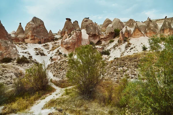 Vistas Las Casas Cueva Volcánicas Del Kanyon Capadocia Turquía — Foto de Stock