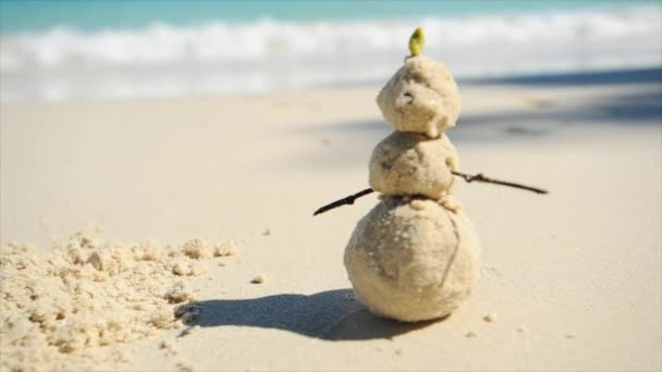Snowman Made Sand Merry Christmas — Stock Video