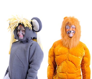 Çeşitli kostümlerdeki animasyoncuların portreleri. İzole edilmiş arkaplan