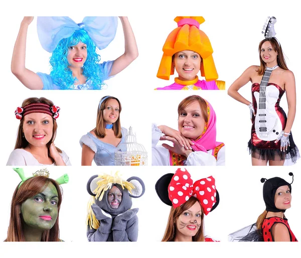 Portraits Animators Various Costumes Isolated Background Collage Pictures — Stock Photo, Image