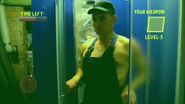 Séquence Plombier Musclé Beau Bleu Dans Ensemble Séquence Vidéo