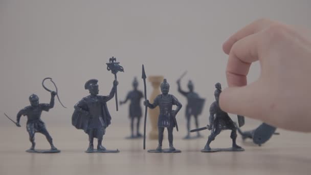 Close Footage Plastic Toy Soldiers White — Stock Video