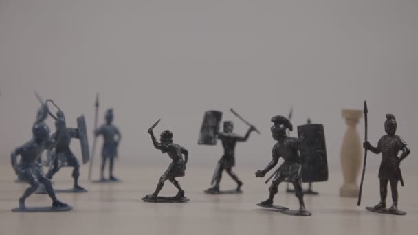 Close Footage Plastic Toy Soldiers White — Stock Video