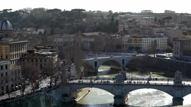 Panorama miasta Rzym, Włochy, Europa z Castel Sant Angelo w letni dzień. Mewy — Wideo stockowe