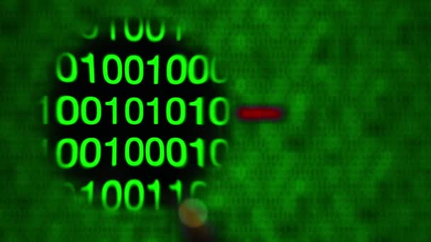 Loupe se déplaçant de gauche à droite, zéros et un, vert, mot d'erreur 