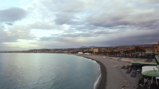 Salida Del Sol Día Nublado Primavera Costa Niza Francesa Gente — Vídeos de Stock